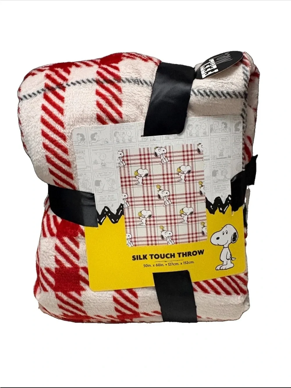 Peanuts Snoopy Red Plaid Kids Throw Blanket - Soft Silk Touch 50in x 60in